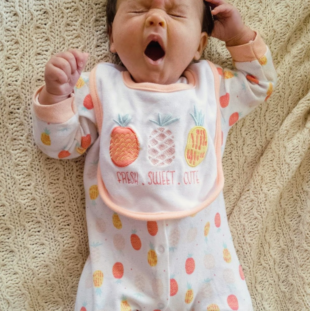 Girl Pajama, Hat, Bib set- pineapples